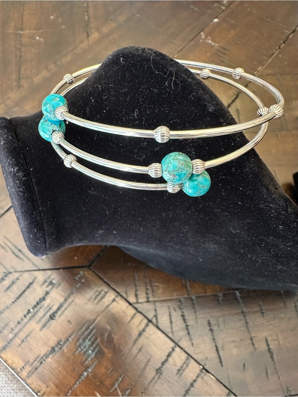 Stainless Steel and turquoise beaded adjustable bracelet.